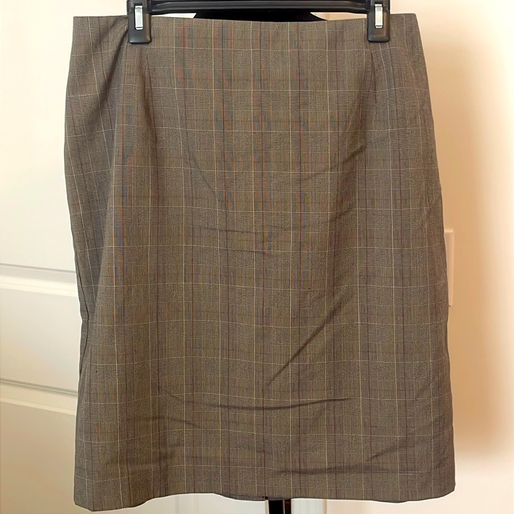 Alia Vintage Gray Plaid Back Zipper Lined Stretch Pencil Skirt Size 14